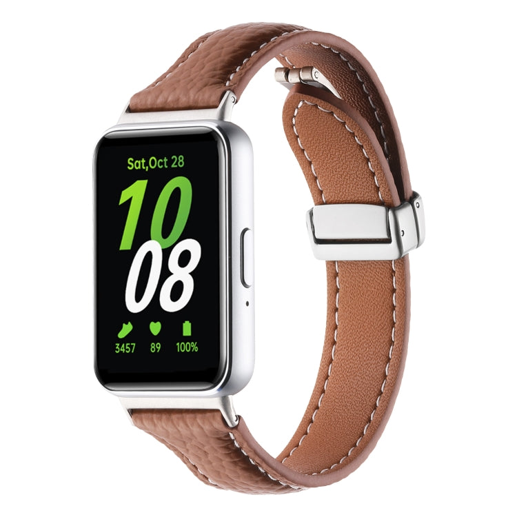 Bracelet de montre en cuir fin à boucle magnétique et texture Litchi, For Samsung Galaxy Fit 3