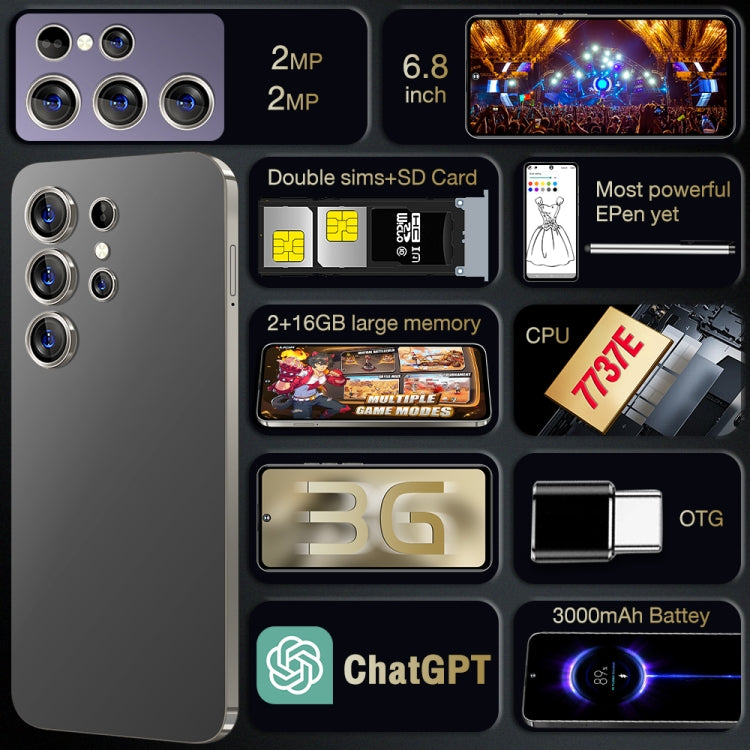 S24 Ultra / C24, écran 6,8 pouces, Android 8.1 7731E Quad Core, réseau : 3G, OTG, Dual SIM, 2GB+16GB