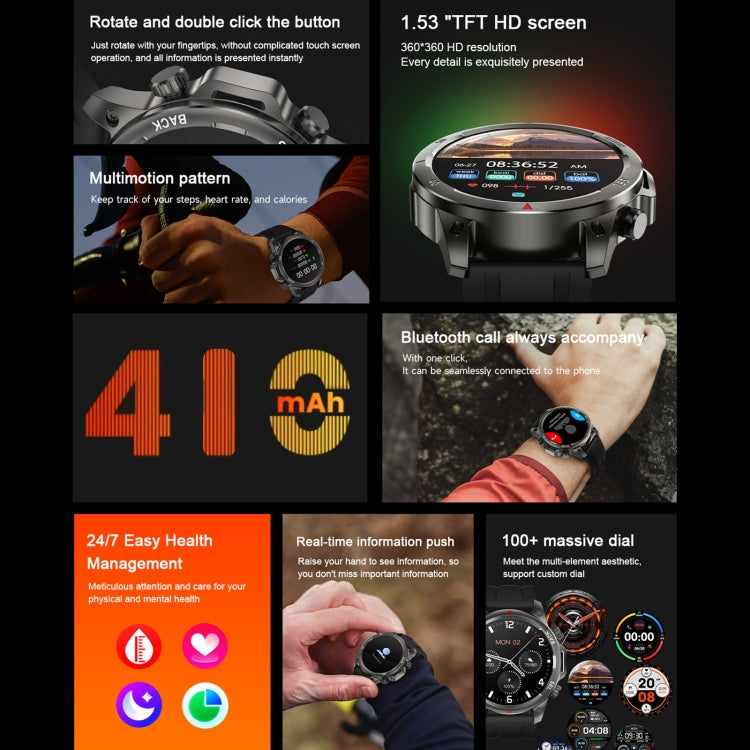 DK68 1,53 pouces IP67 BT 5.0 Montre intelligente de sport de remise en forme, prise en charge de la lampe de poche LED / appel Bluetooth / sommeil / oxygène sanguin / fréquence cardiaque / moniteur de santé de la pression artérielle