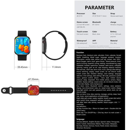 Montre intelligente de sport de remise en forme WS11 MAX de 2,2 pouces, prise en charge des appels Bluetooth/sommeil/oxygène sanguin/fréquence cardiaque/moniteur de santé de la pression artérielle