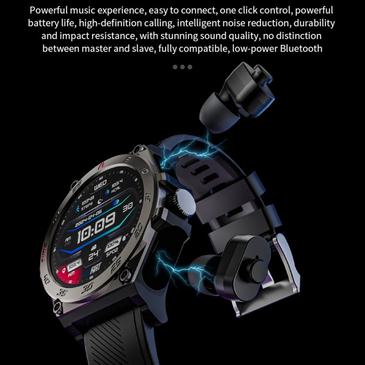 Montre intelligente de sport LC18 1,53 pouces IP67 BT5.0 avec écouteurs, prise en charge des appels Bluetooth/sommeil/oxygène sanguin/fréquence cardiaque/moniteur de santé de la pression artérielle