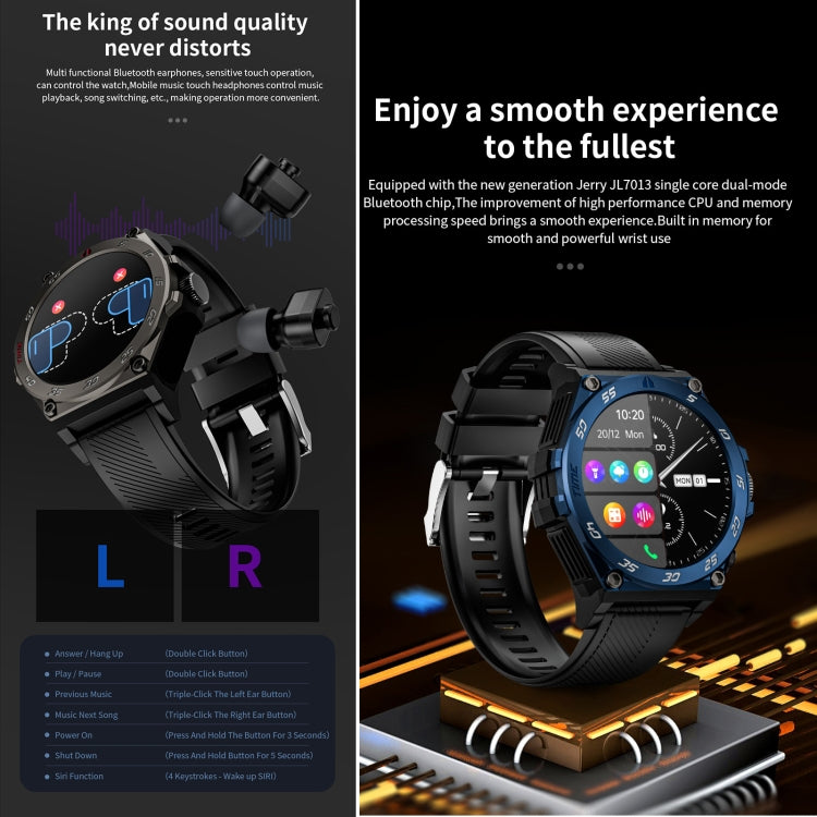 Montre intelligente de sport LC18 1,53 pouces IP67 BT5.0 avec écouteurs, prise en charge des appels Bluetooth/sommeil/oxygène sanguin/fréquence cardiaque/moniteur de santé de la pression artérielle