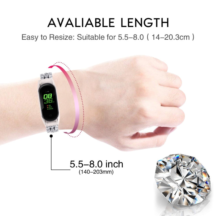 Bracelet de rechange en acier inoxydable serti de diamants, For Xiaomi Mi Band 3 / 4