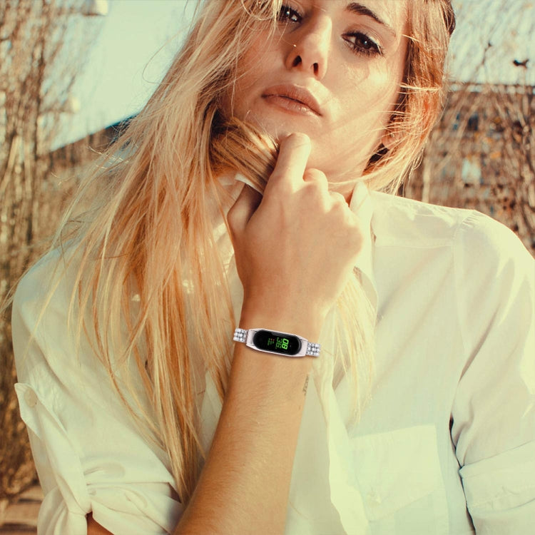 Bracelet de rechange en acier inoxydable serti de diamants, For Xiaomi Mi Band 3 / 4