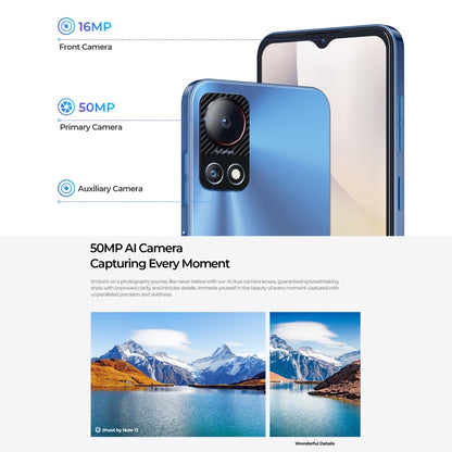 HOTWAV Note 13, identification par empreinte digitale latérale, 6,6 pouces Android 13 T606 Octa Core jusqu'à 1,6 GHz, réseau : 4G, NFC, OTG, 4GB+128GB