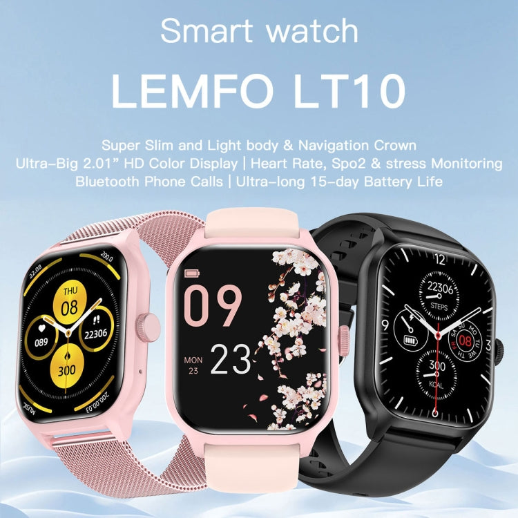 Montre intelligente LEMFO LT10 avec écran TFT de 2,01 pouces prenant en charge les appels Bluetooth / la surveillance de la santé, Steel Strap, Silicone Strap