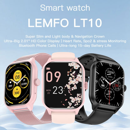 Montre intelligente LEMFO LT10 avec écran TFT de 2,01 pouces prenant en charge les appels Bluetooth / la surveillance de la santé, Steel Strap, Silicone Strap