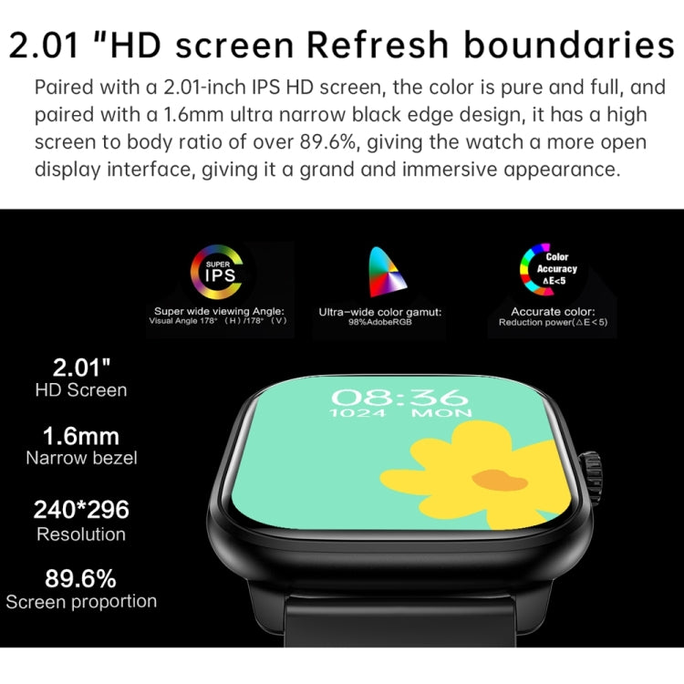 La montre intelligente Y80 avec écran IPS HD de 2,01 pouces prend en charge les appels Bluetooth/surveillance de la santé