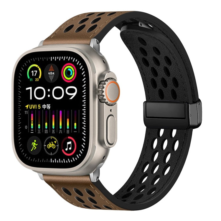 Bracelet de montre en cuir PU à boucle pliante de style trou, For Apple Watch Ultra 49mm