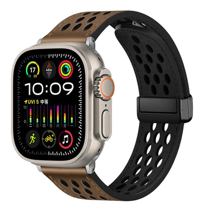 Bracelet de montre en cuir PU à boucle pliante de style trou, For Apple Watch Ultra 49mm