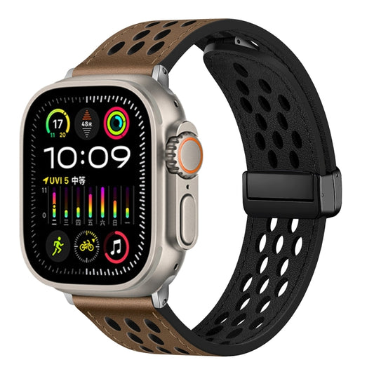 Bracelet de montre en cuir PU à boucle pliante de style trou, For Apple Watch Ultra 49mm