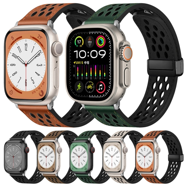 Bracelet de montre en cuir PU à boucle pliante de style trou, For Apple Watch Ultra 49mm