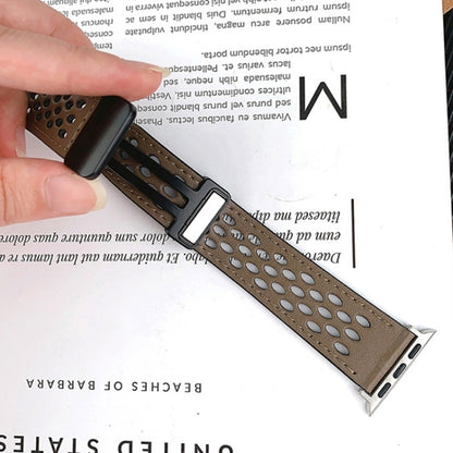 Bracelet de montre en cuir PU à boucle pliante de style trou, For Apple Watch Ultra 49mm