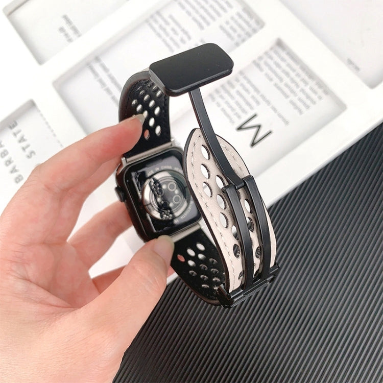 Bracelet de montre en cuir PU à boucle pliante de style trou, For Apple Watch Ultra 49mm