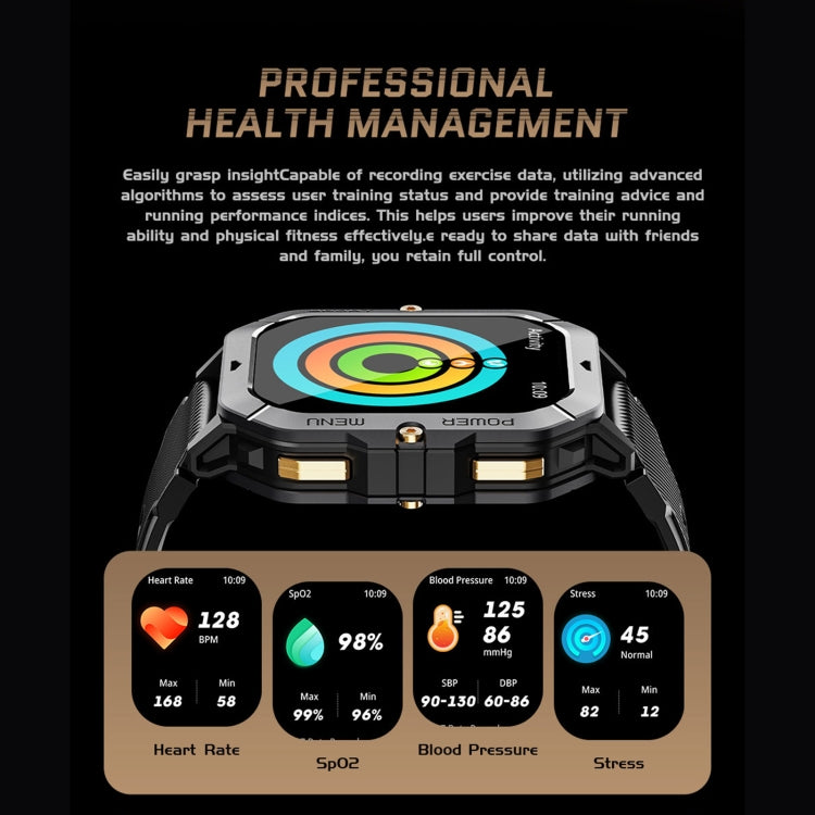 Montre intelligente de sport LEMFO C28 2,02 pouces, prise en charge des appels Bluetooth/notification de message/moniteur de santé de fréquence cardiaque/tension artérielle