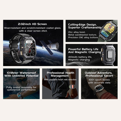 Montre intelligente de sport LEMFO C28 2,02 pouces, prise en charge des appels Bluetooth/notification de message/moniteur de santé de fréquence cardiaque/tension artérielle