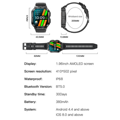 Montre connectée de sport LEMFO K61 Pro 1,96 pouces BT5.0, prise en charge des appels Bluetooth / sommeil / oxygène dans le sang / fréquence cardiaque / pression artérielle