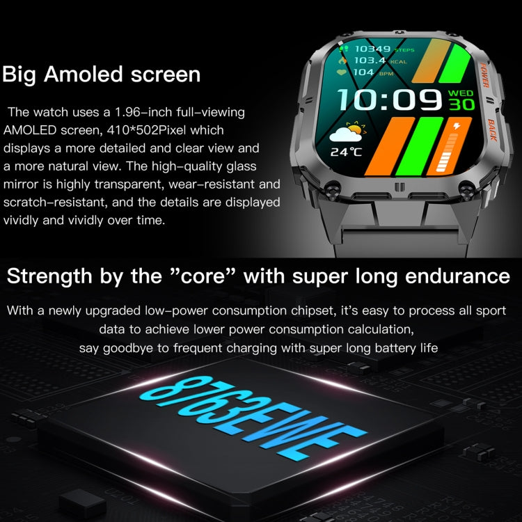 Montre connectée de sport LEMFO K61 Pro 1,96 pouces BT5.0, prise en charge des appels Bluetooth / sommeil / oxygène dans le sang / fréquence cardiaque / pression artérielle