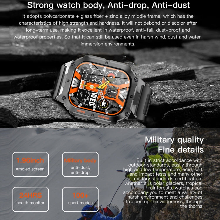 Montre connectée de sport LEMFO K61 Pro 1,96 pouces BT5.0, prise en charge des appels Bluetooth / sommeil / oxygène dans le sang / fréquence cardiaque / pression artérielle