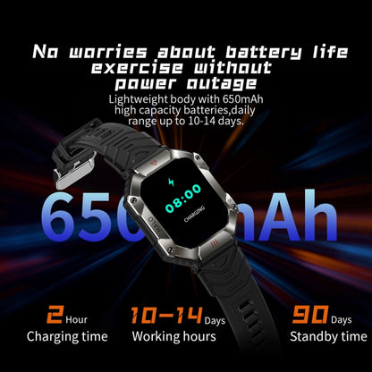 Montre connectée de sport LEMFO KR80 2,0 pouces BT5.1 IP67, prise en charge des appels Bluetooth / sommeil / oxygène sanguin / fréquence cardiaque / pression artérielle
