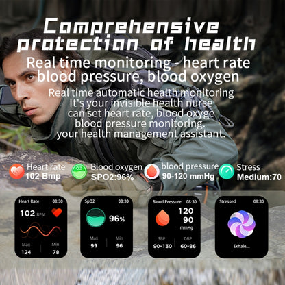 Montre connectée de sport LEMFO KR80 2,0 pouces BT5.1 IP67, prise en charge des appels Bluetooth / sommeil / oxygène sanguin / fréquence cardiaque / pression artérielle