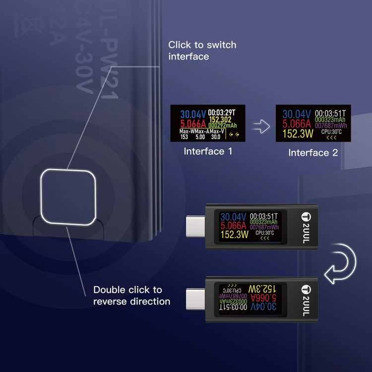Mini détecteur de charge 2UUL Charging Mate Type-C avec test de courant bidirectionnel