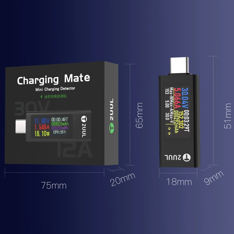 Mini détecteur de charge 2UUL Charging Mate Type-C avec test de courant bidirectionnel