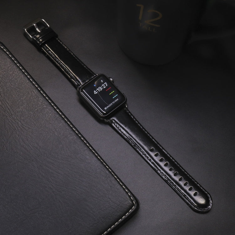 Bracelet de montre en cuir véritable à texture de cheval fou rétro à queue ronde, For Apple Watch 5 & 4 44mm / 3 & 2 & 1 42mm, For Apple Watch Series 7 41mm / 6 & SE & 5 & 4 40mm / 3 & 2 & 1 38mm