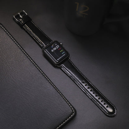 Bracelet de montre en cuir véritable à texture de cheval fou rétro à queue ronde, For Apple Watch 5 & 4 44mm / 3 & 2 & 1 42mm, For Apple Watch Series 7 41mm / 6 & SE & 5 & 4 40mm / 3 & 2 & 1 38mm