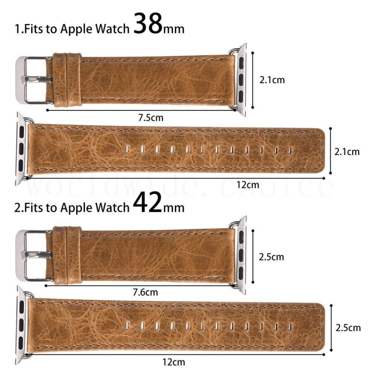 Bracelet de montre en cuir véritable à texture de cheval fou rétro à queue ronde, For Apple Watch 5 & 4 44mm / 3 & 2 & 1 42mm, For Apple Watch Series 7 41mm / 6 & SE & 5 & 4 40mm / 3 & 2 & 1 38mm