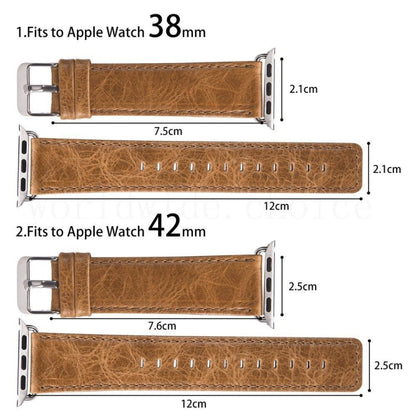 Bracelet de montre en cuir véritable à texture de cheval fou rétro à queue ronde, For Apple Watch 5 & 4 44mm / 3 & 2 & 1 42mm, For Apple Watch Series 7 41mm / 6 & SE & 5 & 4 40mm / 3 & 2 & 1 38mm