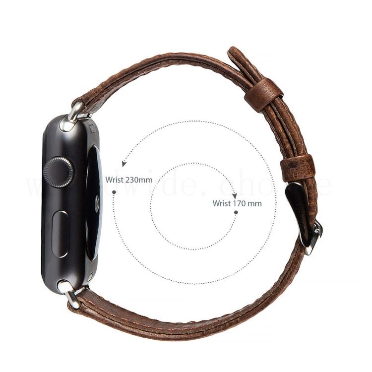 Bracelet de montre en cuir véritable à texture de cheval fou rétro à queue ronde, For Apple Watch 5 & 4 44mm / 3 & 2 & 1 42mm, For Apple Watch Series 7 41mm / 6 & SE & 5 & 4 40mm / 3 & 2 & 1 38mm