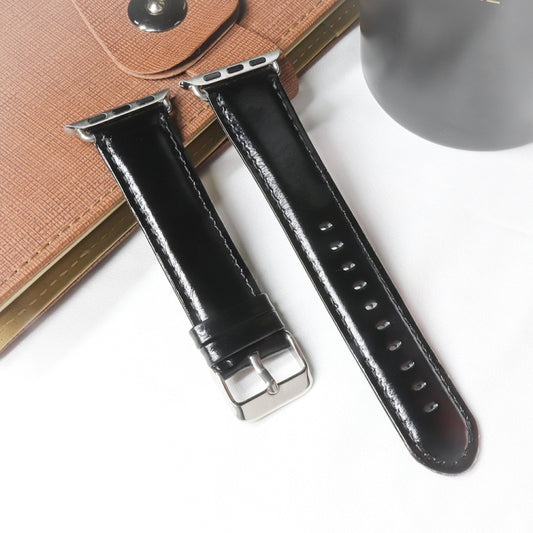 Bracelet de montre en cuir véritable à texture de cheval fou rétro à queue ronde, For Apple Watch 5 & 4 44mm / 3 & 2 & 1 42mm, For Apple Watch Series 7 41mm / 6 & SE & 5 & 4 40mm / 3 & 2 & 1 38mm