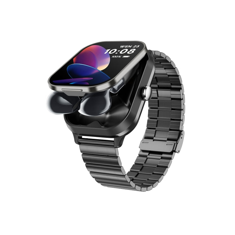 Montre connectée D8 Pro 2,01 pouces 2 en 1 avec écouteurs Bluetooth et bracelet en acier, prise en charge NFC avec coque
