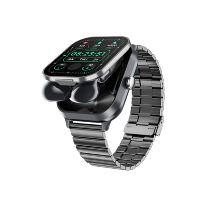 Montre connectée D8 Pro 2,01 pouces 2 en 1 avec écouteurs Bluetooth et bracelet en acier, prise en charge NFC avec coque