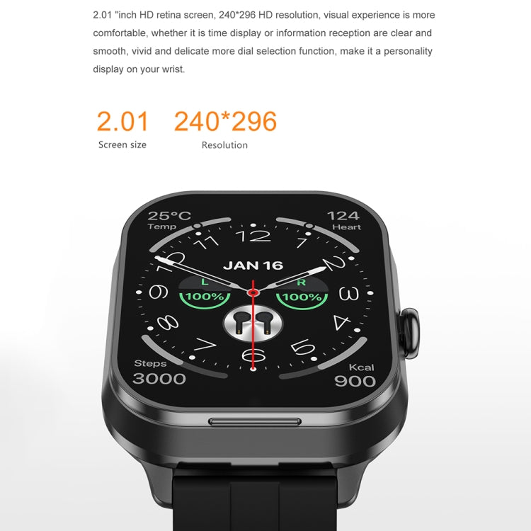 Montre connectée D8 Pro 2,01 pouces 2 en 1 avec écouteurs Bluetooth et bracelet en acier, prise en charge NFC avec coque