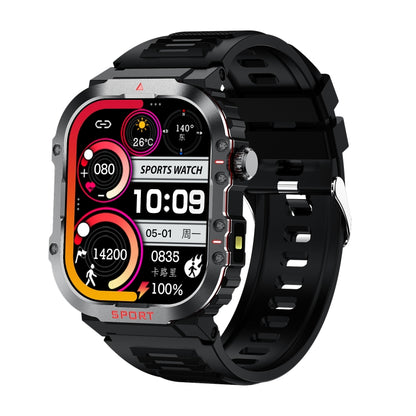 Montre connectée G45 avec écran de 2,01 pouces et bracelet en silicone, étanche à 10 m, prise en charge de la lampe de poche/appel Bluetooth/HRV