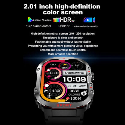 Montre connectée G45 avec écran de 2,01 pouces et bracelet en silicone, étanche à 10 m, prise en charge de la lampe de poche/appel Bluetooth/HRV