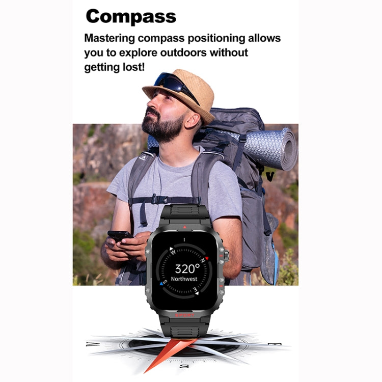 Montre connectée G45 avec écran de 2,01 pouces et bracelet en silicone, étanche à 10 m, prise en charge de la lampe de poche/appel Bluetooth/HRV