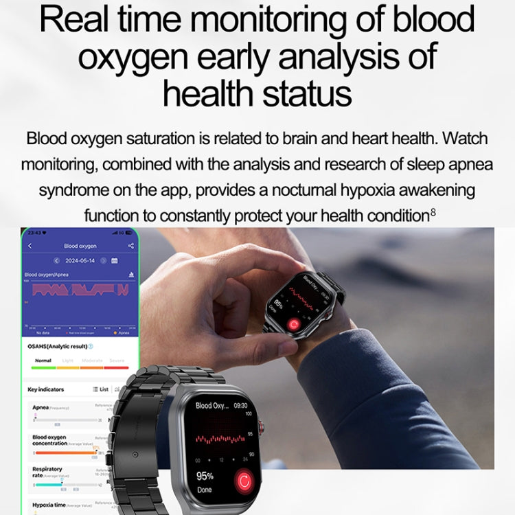 Montre intelligente étanche IP68 avec bracelet en silicone de 2,04 pouces ET585, prise en charge de la mesure de la composition sanguine/ECG