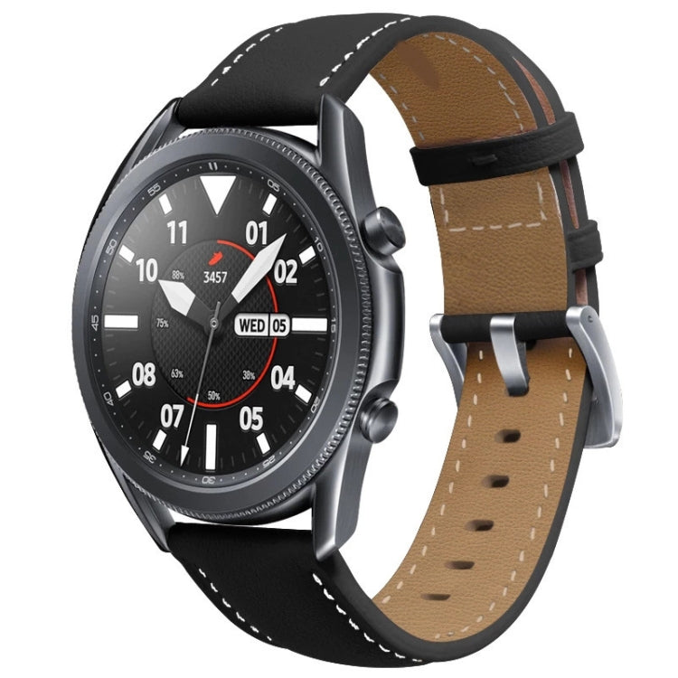 Bracelet de montre en cuir véritable avec boucle argentée, For Samsung Galaxy Watch3 45mm, For Samsung Galaxy Watch3 41mm