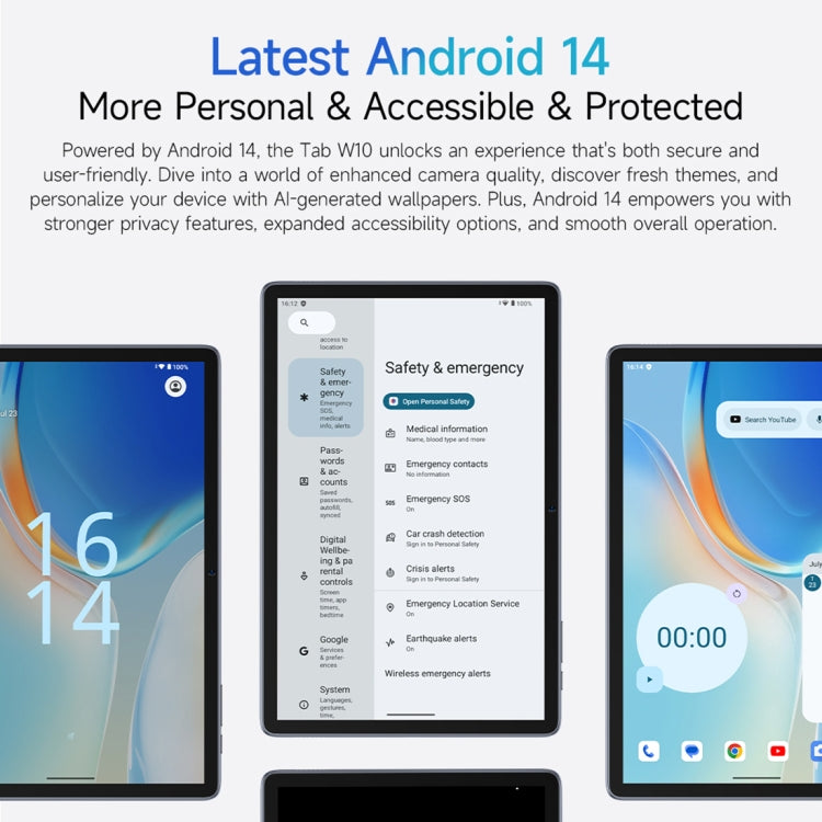 Tablette PC WiFi Ulefone Tab W10, 10,1 pouces Android 14 Unisoc T606 Octa Core, prise UE, Tab W10