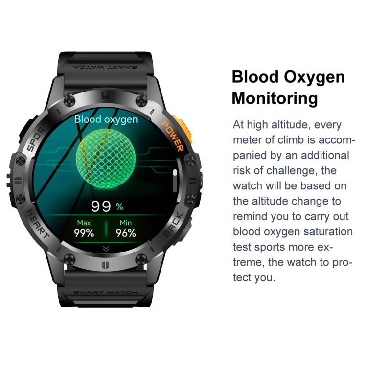 Montre intelligente d'appel Bluetooth LEMFO K65 de 1,43 pouces, prise en charge de la fréquence cardiaque / de l'oxygène dans le sang