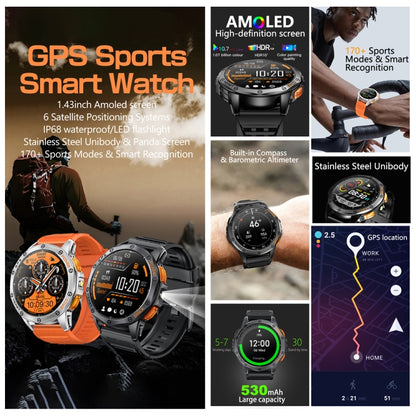 Montre connectée de sport GPS LEMFO K67 avec écran AMOLED de 1,43 pouces, prise en charge des appels Bluetooth / surveillance de la santé