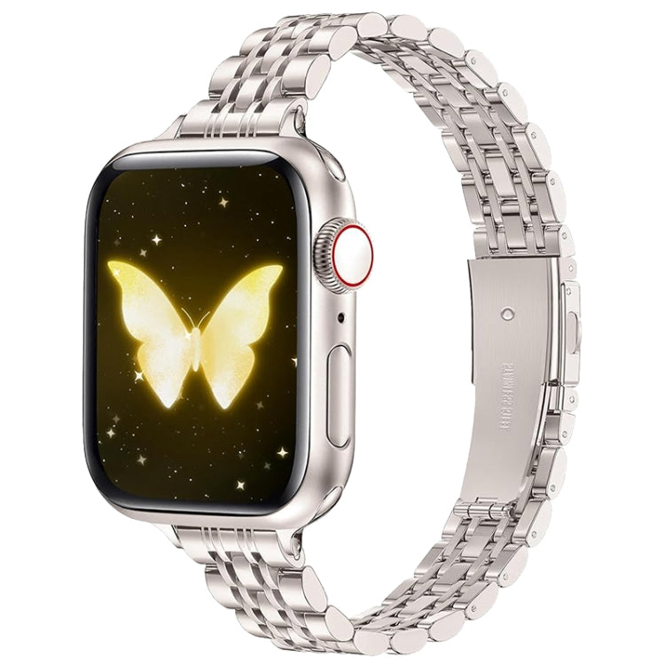 Bracelet de montre en métal fin à sept perles avec boucle de lance-pierre, For Apple Watch 46mm / 49mm / 45mm / 44mm, For Apple Watch 42mm / 41mm / 40mm / 38mm