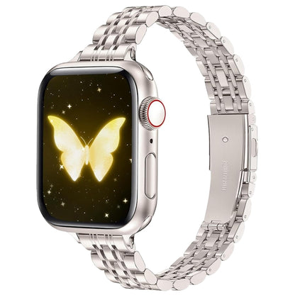 Bracelet de montre en métal fin à sept perles avec boucle de lance-pierre, For Apple Watch 46mm / 49mm / 45mm / 44mm, For Apple Watch 42mm / 41mm / 40mm / 38mm