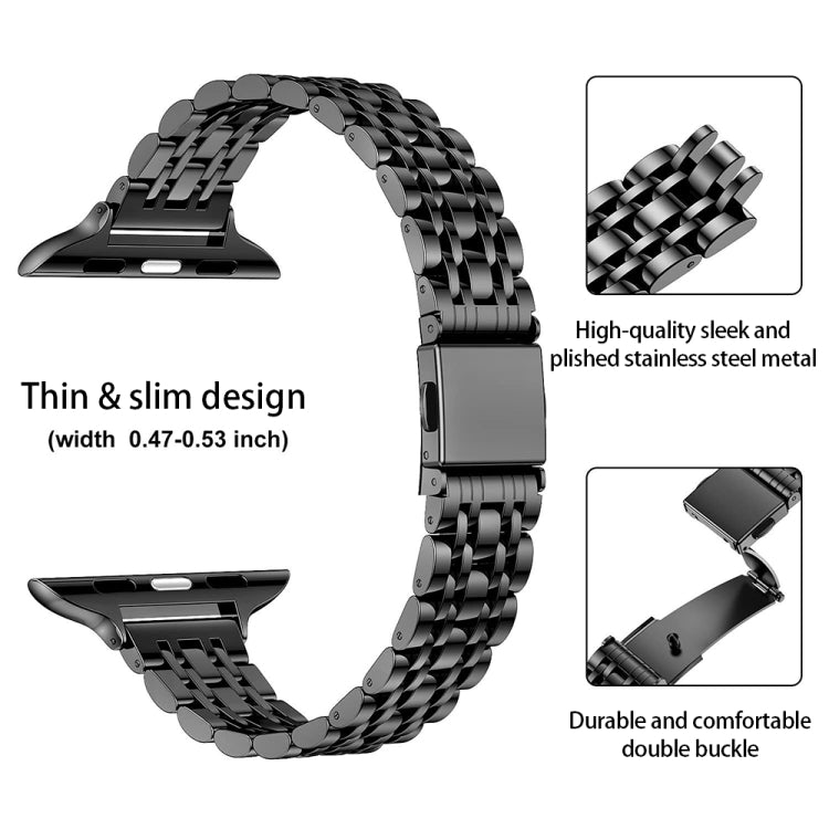 Bracelet de montre en métal fin à sept perles avec boucle de lance-pierre, For Apple Watch 46mm / 49mm / 45mm / 44mm, For Apple Watch 42mm / 41mm / 40mm / 38mm