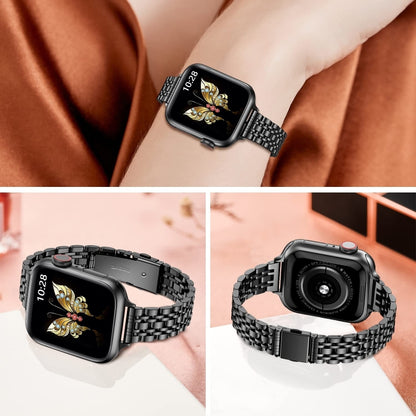 Bracelet de montre en métal fin à sept perles avec boucle de lance-pierre, For Apple Watch 46mm / 49mm / 45mm / 44mm, For Apple Watch 42mm / 41mm / 40mm / 38mm