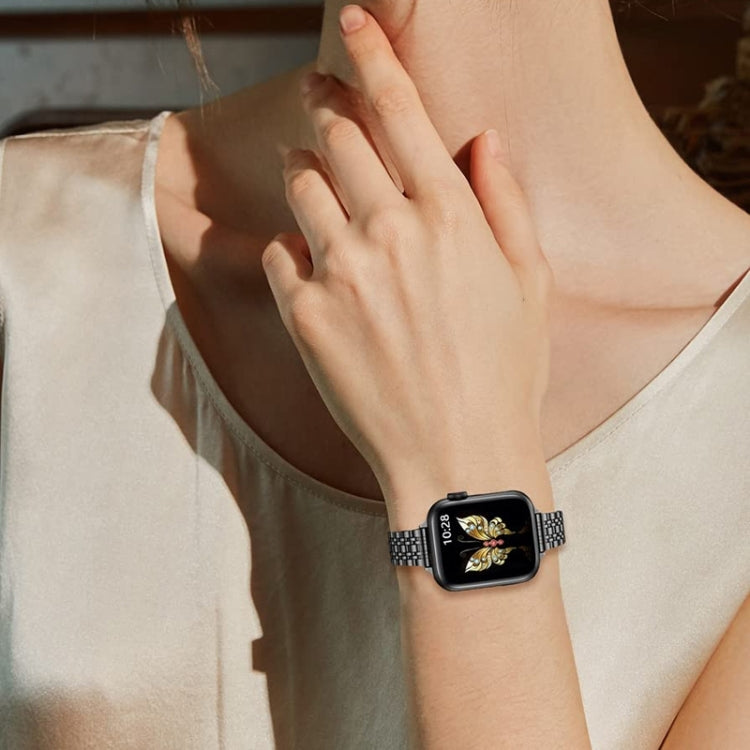 Bracelet de montre en métal fin à sept perles avec boucle de lance-pierre, For Apple Watch 46mm / 49mm / 45mm / 44mm, For Apple Watch 42mm / 41mm / 40mm / 38mm