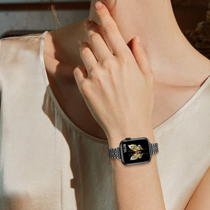 Bracelet de montre en métal fin à sept perles avec boucle de lance-pierre, For Apple Watch 46mm / 49mm / 45mm / 44mm, For Apple Watch 42mm / 41mm / 40mm / 38mm